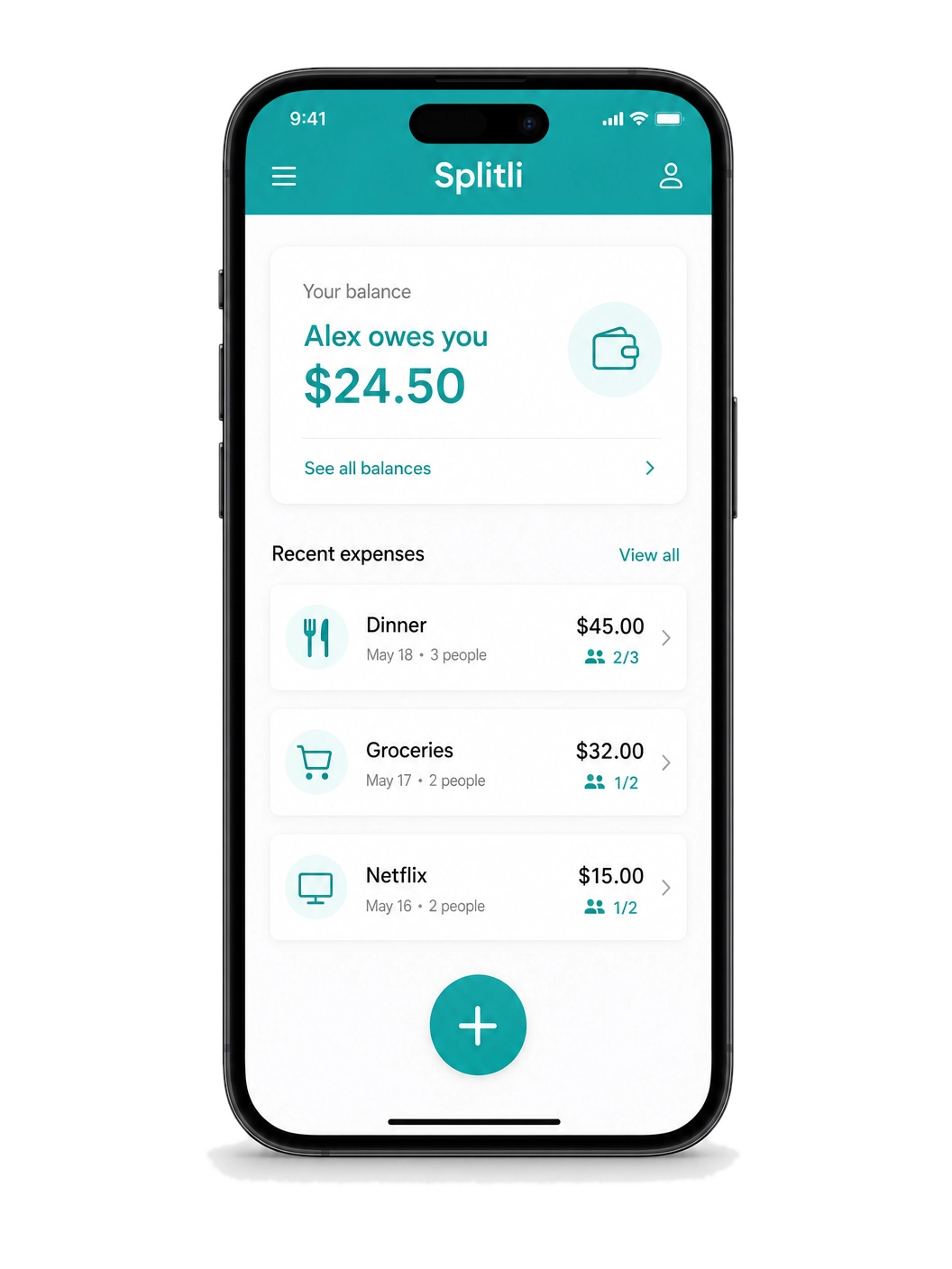 Splitli app dashboard
